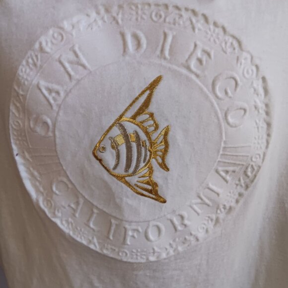 T-shirt XL Single Stitch Vintage 90s Mens 90s Embroidered Fish San Diego Oneita - Picture 2 of 6